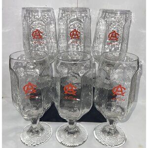 Vintage 6 Adolph Coors Beer Pedestal Drinking Heavy Clear Glass Barware  7" tall